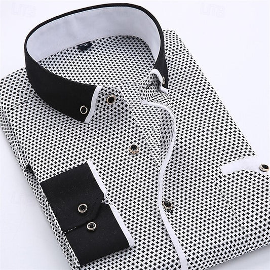 Men's Dress Shirt Button Down Shirt Collared Shirt Polka Dot Wedding Outdoor Black White Red Navy Blue Long Sleeve Turndown Summer Spring Clothing Apparel Print #9061020