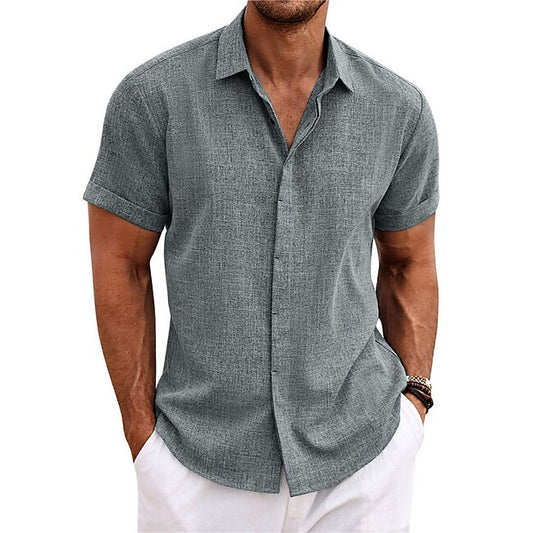 Men's Shirt Linen Shirt Summer Shirt Casual Shirt Beach Shirt Button Down Shirt Plain Casual Daily Black White Pink Blue Short Sleeve Collar Summer Clothing Apparel #9552024