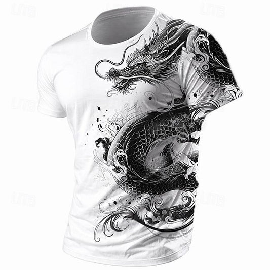 Men's Graphic Animal Dragon T shirt Short Sleeve T shirt 3D Print Crew Neck Shirt Retro Vintage Casual Subculture Sports Outdoor Holiday Going out White Purple Brown Spring & Summer Clothing Apparel #11571390